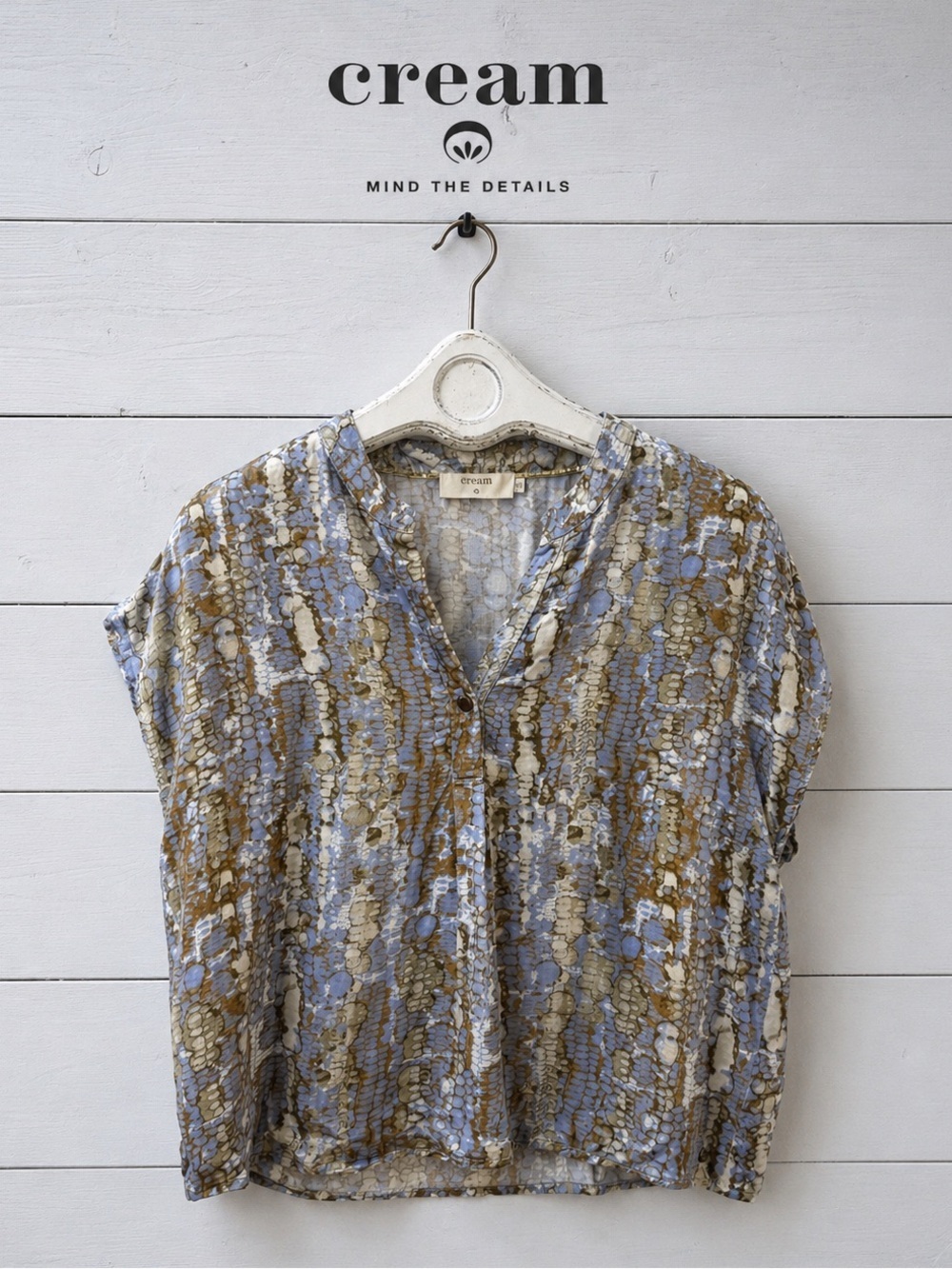 CREAM Blue Brown Abstract Sheer Blouse Size 40